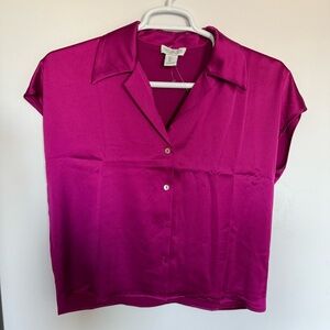 Rachel Zoe Fuchsia Satin Button Down Shirt